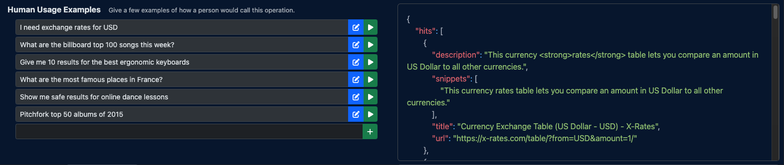 Screenshot of the API response object