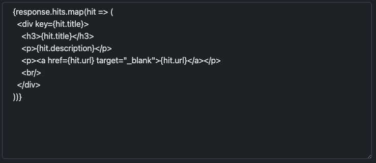 Screenshot of a JSX template for formatting an API response