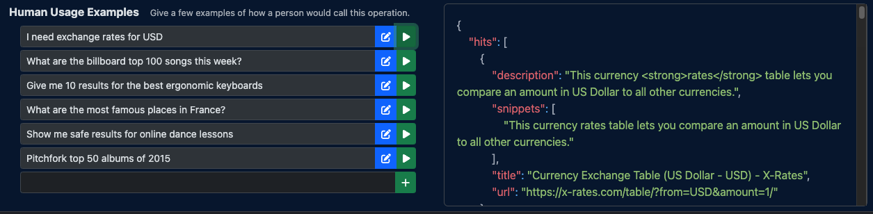 Screenshot of the human usage examples for a plugin